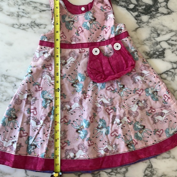 Reversible dress. Little girls size.  Handmade. Unicorns one side/purple other. - Picture 9 of 11